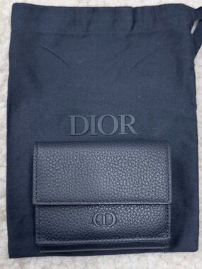 Dior Marine Blue Grained Leather Trifold Wallet with CD Logo